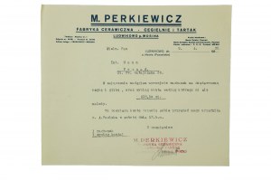 M. PERKIEWICZ Ceramic factory, brickworks and sawmill , LUDWIKOWO p. Mosina, CORRESPONDENCE dated 9.4.1935.