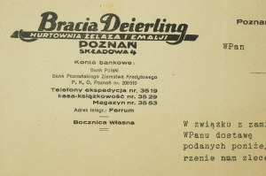 BRACIA DEIERLING Hurtownia żelazii i enalii , Poznań, 4 Składowa St., PREZZO DELLE TRAVI, del 2 gennaio 1936.