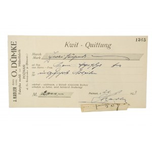 J. KADLER dawn. O. Dünke, Fabryka mebli , KWIT na 2000 marek , stempel Tymczasowej Komisji Uzdrowiskowej w Zakopanem 13.I.1923r.