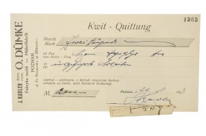 J. KADLER ex. O. Dünke, fabrique de meubles, KWIT pour 2000 marks, cachet de la Commission temporaire des thermes à Zakopane 13.I.1923r.