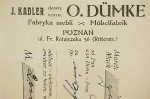 J. KADLER ex. O. Dünke, Möbelfabrik , KWIT für 2000 Mark , Stempel der Vorläufigen Kurkommission in Zakopane 13.I.1923r.