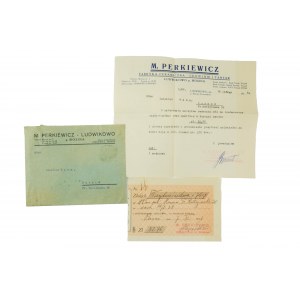 M. PERKIEWICZ Fabryka ceramiczna , cegielnia i tartak LUDWIKOWO p. Mosina zestaw 3 dokumentów [koperta, korespondencja, rachunek] 16.02.0938r.