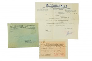 M. PERKIEWICZ Keramikfabrik, Ziegelfabrik und Sägewerk LUDWIKOWO p. Mosina Satz von 3 Dokumenten [Umschlag, Korrespondenz, Rechnung] 16.02.0938r.