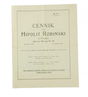HIPOLIT ROBIŃSKI Cenník č. 7a v auguste 1916.