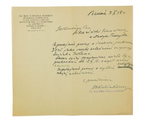 Dr. med. P. OKULICZ - KOZARYN head of the S.S. Elisabethan Sisters Institution in Poznan , CALL for payment of the rest of the dues for the operation, autograph of the head of the institution