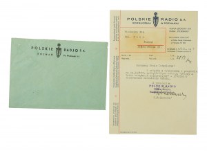 POLSKÉ RÁDIO S.A. Vysílání v Poznani [obálka + korespondence] 6.III.1937, autogram programového ředitele vysílání Zygmunta Falkowského [1899-1965].