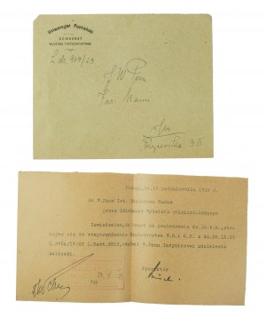 UNIVERZITA POZNAŇ Rektorát a děkanát Zemědělsko-lesnické fakulty, obálka a korespondence z 16.10.1923.
