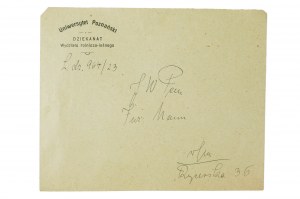 UNIVERSITY OF POZNAŃ Rector's Office and Dean's Office of the Faculty of Agriculture and Forestry, envelope and correspondence dated 16.10.1923.