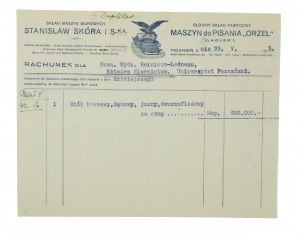 STANISŁAW SKÓRA & S-ka Office Machinery Warehouse ACCOUNT for Uniwerystet Poznański dated 29.V.1923.