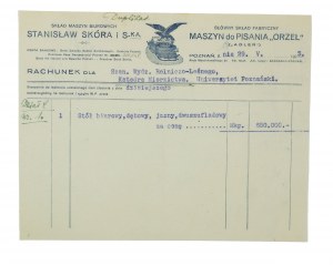 STANISŁAW SKÓRA i S-ka Skład maszyn biurowych RACHUNEK dla Uniwerystetu Poznańskiego z dnia 29.V.1923r.