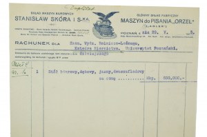 STANISŁAW SKÓRA i S-ka Skład maszyn biurnych RACHUNEK dla Uniwerystetu Poznańskiego z dnia 29.V.1923r.