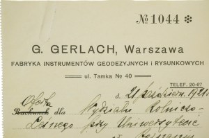 G. GERLACH Warszawa Fabryka Instrumentów Geodezyjnych i Rysunkowych OFERTA dla Wydziału Rolniczo-Leśnego Uniwersytetu Poznańskiego z dnia 21.10.1921r.