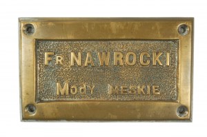 Francis Nawrocki Men's Fashions, solid board, bronze, size approx. 18 x 11cm