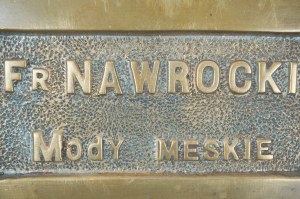 Francis Nawrocki Men's Fashions, solid board, bronze, size approx. 18 x 11cm