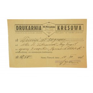 DRUKARNIA KRESOWA M. Wilczyński, Nowy Tomyśl KWIT na 10,50zł z dnia 10.XII.1938r.