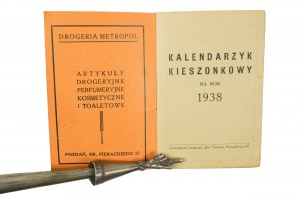 DROGERIA METROPOL Tadeusz Majer Poznan 15 Br. Pierackiego KALENDARZYK KIESZONKOWY na rok 1938