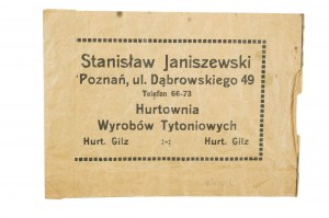 Stanislaw Janiszewski Velkoobchod s tabákovými výrobky / AGOL-POZNAŃ Továrna na tloušťky a kartony, PAPÍROVÝ SÁČEK s reklamou