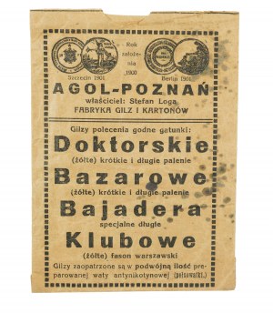 Stanislaw Janiszewski Veľkoobchod s tabakovými výrobkami / AGOL-POZNAŃ Továreň na hrúbky a kartóny, PAPIEROVÉ vrecká s reklamou