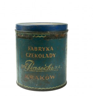 [Krakau] Schokoladenfabrik A. PIASECKI S.A. Krakau, originale Blechdose mit Werbung des Vorkriegs-