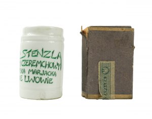 [Lvov] Dr. A. Stenzel's Cream of Cherries St. Mary's Pharmacy in Lvov, original cream container with an advertisement of a specific offered at the pharmacy, signed Chodzież, [W].
