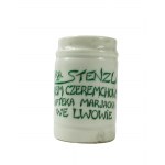 [Lwów] Dr A. Stenzla Krem Czeremchowy Apteka Mariacka we Lwowie, oryginalny pojemnik na krem z reklmą specyfiku oferowanego w aptece, sygnowany Chodzież, [W]