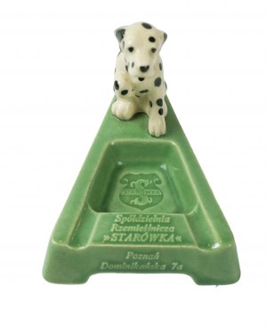 [Poznan] Ashtray with a dog figure and embossed advertising Cooperative Rzemieslnicza 