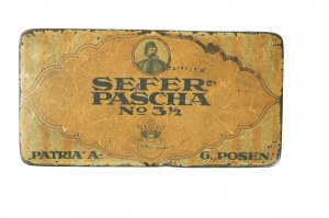 [Poznan] PATRIA Cigarette Factory original tin box for 100 SEFER-PASCHA No. 3 1/2[W] cigarettes.