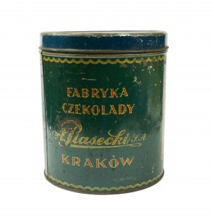 [Krakov] Továrna na čokoládu A. PIASECKI S.A., Krakov, originální plechovka na bonbóny předválečného 