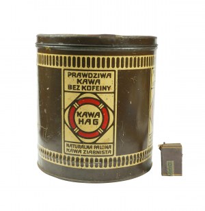 HAG genuine decaffeinated coffee. Original , large tin coffee can, [W].