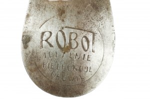 Mini cucchiaio da scarpe in metallo con pubblicità ROBO che striglia perfettamente le calzature. [BS]