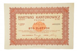 HARTWIG KANTOROWICZ Poznań Sp. Akc. Successore, azione da cento zloty Seconda emissione