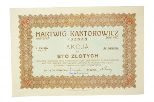 HARTWIG KANTOROWICZ POZNAŃ Sp. Akc. Successeur, action de cent zlotys I émission