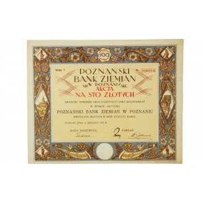 Poznański Bank Ziemian akcja na 100 złotych, Poznań 1 grudnia 1927r.