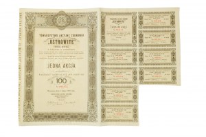 Towarzystwo Akcyjne Cukrowni OSTROWITE , jedna akcia na doručiteľa v nominálnej hodnote 100 PLN, Varšava 1. februára 1937