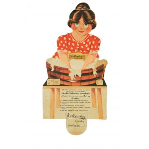 Ruchoma reklama Mydło Kołłontay z pralką jest lepsze...!, mydło reklmowane m.in. na poznańskiej PeWuCe na wózkach transportu wewnętrznego w 1929r.[BS]