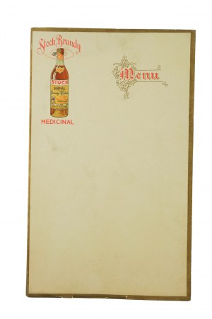 Karta menu z reklamą STOCK Brandy Medicine , wyrób krajowy, [BS]