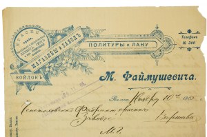 [Wilno] Sklep i fabryka past i lakierów WOJŁOK / Магазины и завод политуры и лаку Войлокъ , Wilno 1905r. FAKTURA[BS]