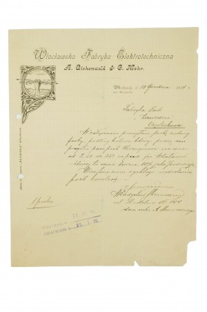 Włocławska Fabryka Elektrotechniczna A. Cichenwald & O. Mohr, 10 décembre 1904, CORRESPONDANCE, [BS].