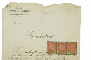 [Lviv] Architects J. Sosnowski & A. Zacharewicz First National Concrete and Iron Works Company, CERTIFICATE to the Works Manager dated August 21, 1909[BS].