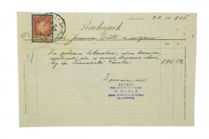 [Farmacia sotto l'Aquila d'Argento di H. RUBEL [prima di Z. Rucker] a Leopoli, CONTO per la raccolta di farmaci, vini medicinali, medicazioni, datato 28.11.1906, [BS].