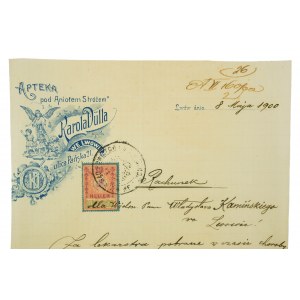 [Lwów] Apteka pod Aniołem Stróżem Karola Dülla we Lwowie ul. Pańska 21, RACHUNEK z 8 maja 1900 roku