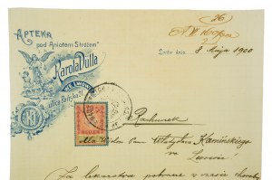 [Lwów] Apteka pod Aniołem Stróżem Karola Dülla we Lwowie ul. Pańska 21, RACHUNEK z 8 maja 1900 roku