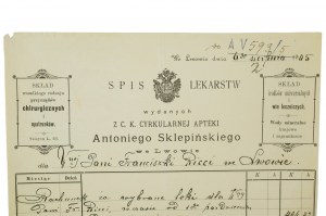 [Lvov] Okružní lékárna Antoniho Sklepinského ve Lvově, ÚČET ze dne 6. srpna 1905, [BS].