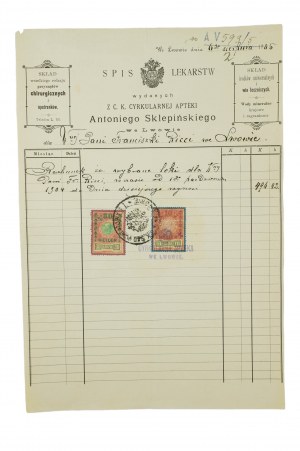 [Lviv] Pharmacie circulaire d'Antoni Sklepinski à Lviv, COMPTE daté du 6 août 1905, [BS].