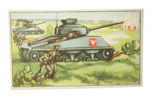 General Maczek's 1st Armored Division , POSTCARD with French-Dutch advertisement, [BS].