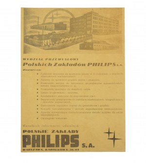 Industrial Department of the Polish PHILIPS Plants S.A., [avant 1939], publicité sur panneau 18,5 x 25,5 cm avec vue de l'usine Philips, [AW1].