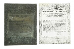 [ADVERTISING MATRIX] DOMAGALSKI and Ska Poznan , original record/advertising matrix for 25th anniversary of business [1901-1926], [AW1].