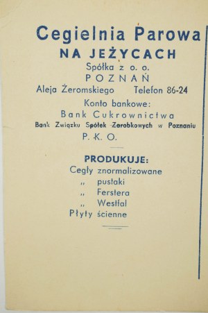 Cegielnia parowa na Jeżycach Sp. z o.o. Poznań, POCZTÓWKA z reklamą cegielni, [AW1]