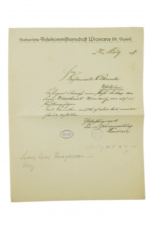 Majątek WRONIAWY, korespondencja z 1918. Majątek ten od XIX wieku należał do rodziny Antoniny Platerowej z domu Gajewskiej, [AW1]