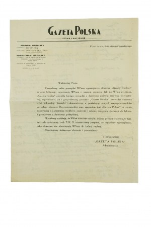 GAZETA POLSKA Pismo codzienne , KORESPONDENCJA z roku 1935, [AW1].